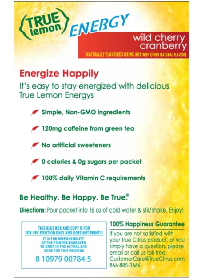 True Citrus True Lemon (Energy Drinks) Wild Cherry Cranberry 4 Boxes, 24ct instant powdered drink mix packets, by True Citrus - Image 3